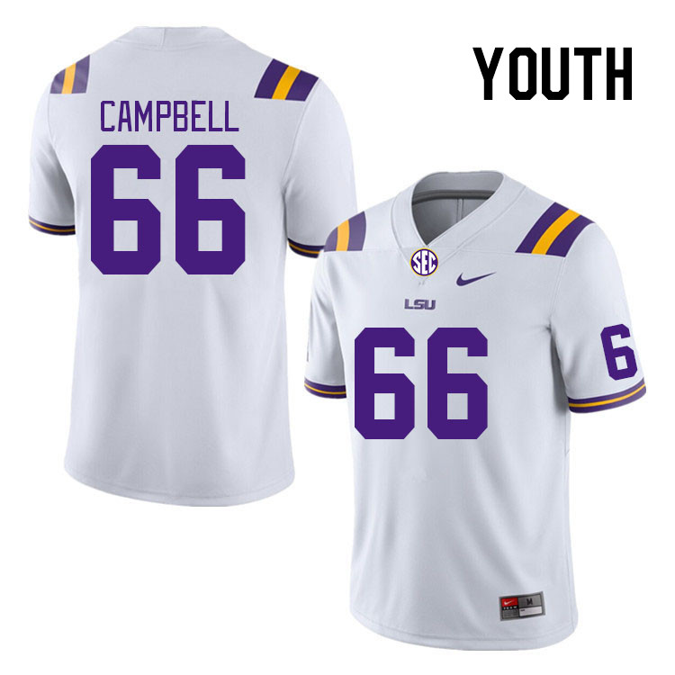 Youth #66 Will Campbell LSU Tigers College Football Jerseys Stitched-White